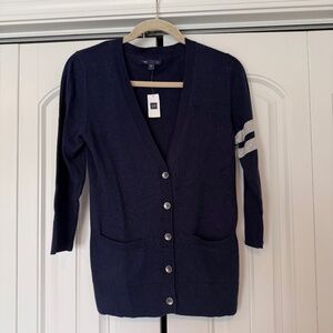 NEW Gap Blue Gray Striped Button Up Cardigan 100% Cotton 3/4 Sleeve